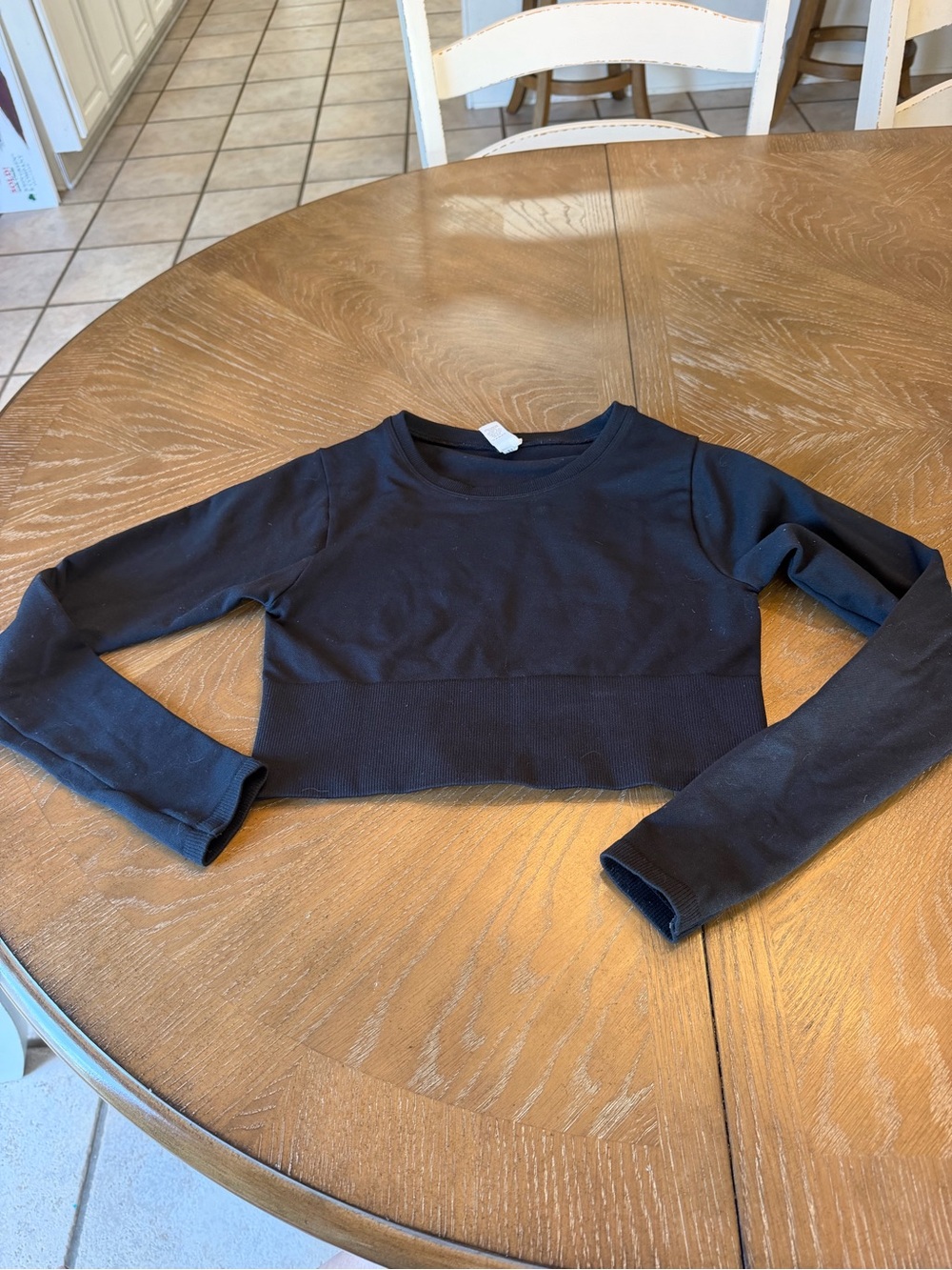 aerie OFFLINE Black Cropped Long-Sleeve Crewneck Top